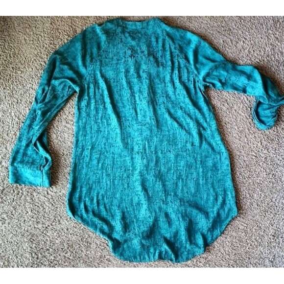 Rock & Republic Womens Long Sleeve Shirt Blouse Large Emerald Green  80s Retro - Picture 2 of 9